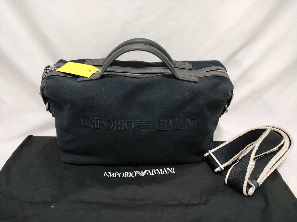 Emporio Armani Canvas Duffle Bag Embroidered Logo Weekender - Black & Grey